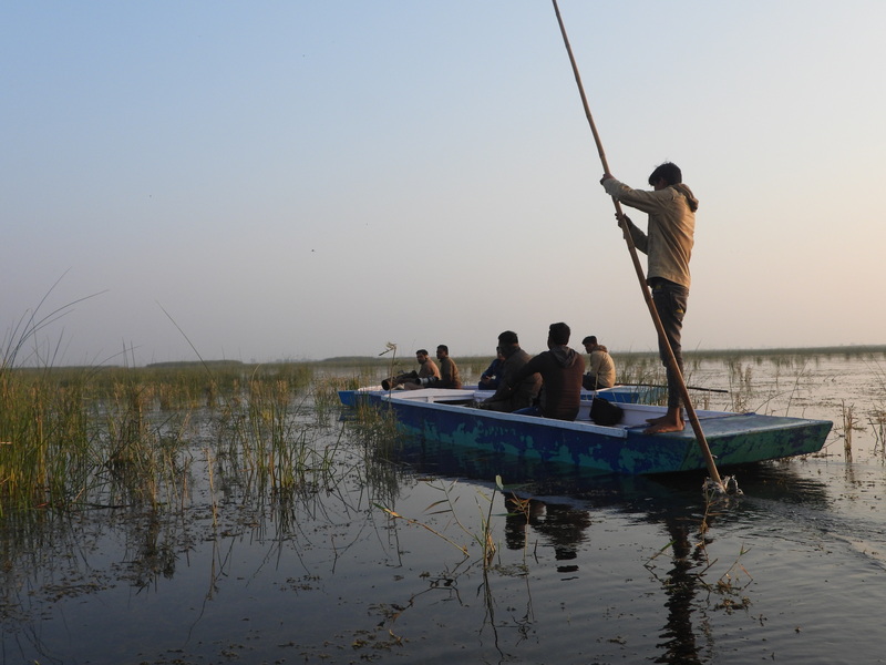 Group of tourists boating in Nal Sarovar Bird Sanctuary